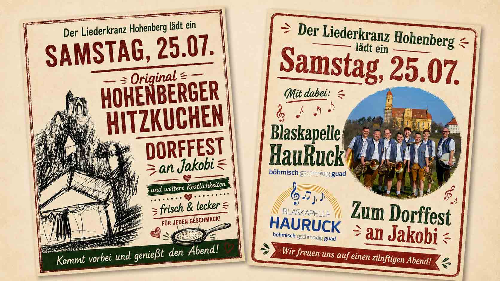 Programm Samstag 25. Juli – Hohenberger Hitzkuchen und Blaskapelle HauRuck beim Dorffest an Jakobi